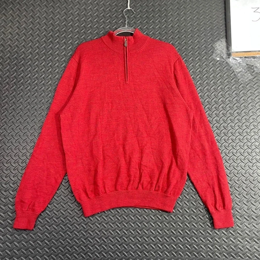 Brooks Brothers 346 Red Quarter Zip Merino Wool‎ Pullover Sweater Men's Size XL